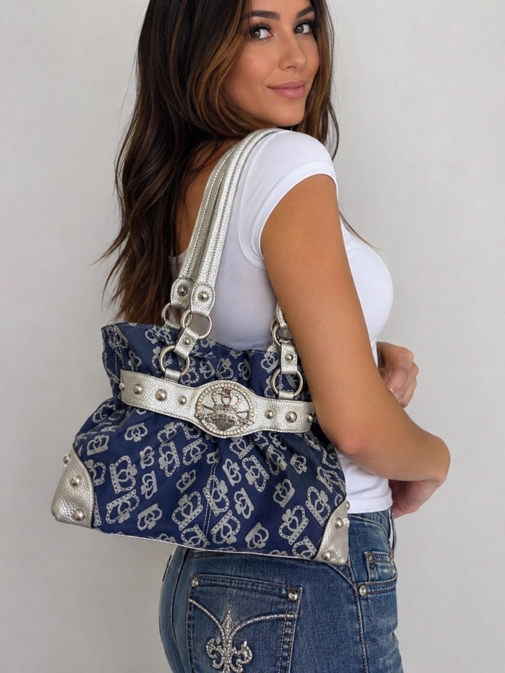 Kathy Van Zeeland Crown Print Glam Shoulder Bag